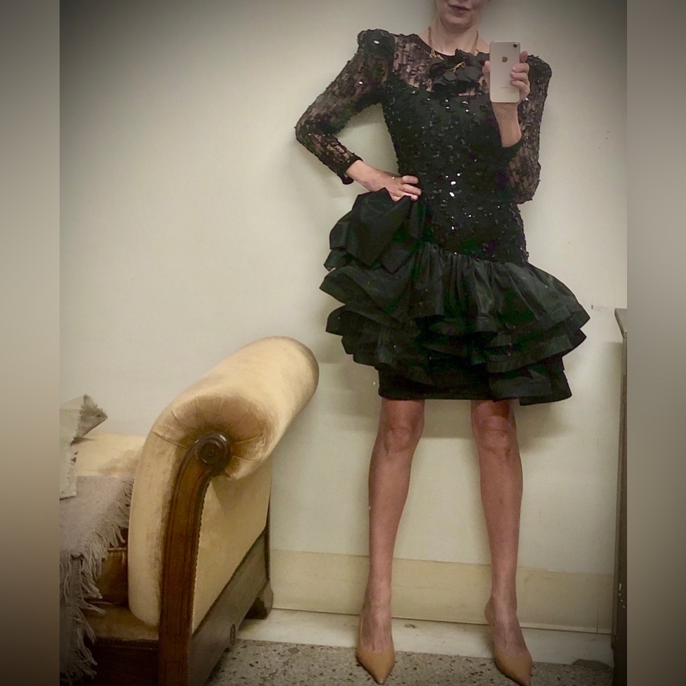 Just an Amazing Cocktail Party Sequenced lace and Satin Taffeta puff skirt dress